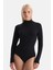 Siyah 5018KC Modal Kaşmir Uzun Kollu Balıkçı Yaka Bodysuıt 1
