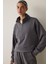 Gri Modal Dik Fermuar Yaka Sweatshirt 1