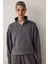 Gri Modal Dik Fermuar Yaka Sweatshirt 2