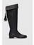 Mona Püskül Detaylı Kadın Diz Üstü Çizme-Siyah 1