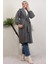 Kadın Oversize Koyu Gri Kaşe Kaban Düz Desenli Astarsız Rahat Stil 3