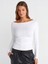 31401 Büzgülü Kayık Yaka Top-Beyaz 1