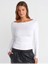 31401 Büzgülü Kayık Yaka Top-Beyaz 2