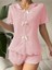 Pijama Takımı Toz Pembe Fiyonk Detaylı Düz Desenli 1