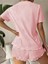 Pijama Takımı Toz Pembe Fiyonk Detaylı Düz Desenli 4