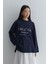 Baskılı Kalın Katlamalı Sweatshirt Lacivert 7
