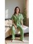 Kadın Yeşil Çiçekli Pijama Takımı Gömlek Yaka Kısa Kol Tasarım 4