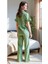 Kadın Yeşil Çiçekli Pijama Takımı Gömlek Yaka Kısa Kol Tasarım 6