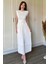 Vatkalı Krinkıl Midi Bel Detaylı Beyaz Elbise 8