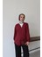 V Yaka Önü Düğme Detaylı Tesettür Gömlek Bordo 5