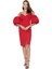 Kırmızı Krep Kısa Kol Orta Boy Elbise 4