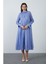 Arkada Derin Pilili Kol Detaylı Mavi Elbise 1
