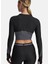 6003981-004-UA Hg Rib 1/4 Zip Siyah Fermuarlı Crop Parçalı Kadın T-Shirt 2