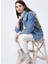 Gömlek Yaka Uzun Kollu Boyfriend Desenli Antrasit Kadın Denim Ceket 2
