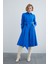 Midi Boy Rahat Kesim Lacivert Pamuk Elbise 2