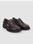 %100 Hakiki Deri Kahverengi Zımba Detaylı Kadın Loafer 2