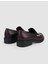 %100 Hakiki Deri Kahverengi Zımba Detaylı Kadın Loafer 3
