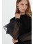 Organze Kol Detaylı Siyah Triko Bluz 2