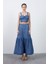 Fermuar Detaylı Lacivert Uzun Etek 1