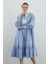 Işleme Detaylı Uzun Kollu Mavi Uzun Elbise 1