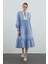 Işleme Detaylı Uzun Kollu Mavi Uzun Elbise 2