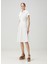 Beyaz Drape Detaylı Midi Elbise 1