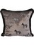 Dekoratif Zebra Nakış Işlemeli Siyah Püsküllü Gri Kadife Yastık Kılıfı 45X45 cm 1