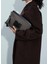 Stitched Vizon Siyah Kanvas Kadın Clutch Çanta 4