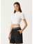 Beyaz Logolu Crop Polo T-Shirt 1