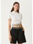 Beyaz Logolu Crop Polo T-Shirt 3