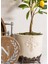 Stoneware Metal Taban Üzerinde Krem Seramik Saksı 2