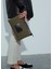 Stitched Haki Siyah Kanvas Kadın Clutch Çanta 4