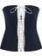 Elizabeth Deep Sea Blue White Çizgili Kadın Korse Bluz 1
