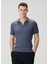 Lacivert Polo Yaka Çizgi Jakarlı Kısa Kollu Triko 1