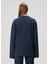 Relaxed Fit Koyu Mavi Logolu Uzun Kol T-Shirt 4