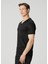 Slim Fit Wooster Siyah V Yaka Keten T-Shirt 3
