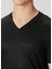 Slim Fit Wooster Siyah V Yaka Keten T-Shirt 5