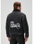 Siyah Yakası Shearling Detaylı Denim Mont 4