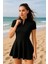 Likralı Fermuarlı Birleşik Şortlu Etekli Mayo Siyah (1 Beden Büyük Alınabilir) 1