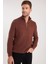 Erkek Slim Fit Dar Kesim Fermuarlı Kahverengi Dik Yaka Triko Kazak 2