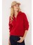 Kadın Oversize Geniş Kesim Dokumalı Fermuarlı Yaka Kırmızı Kazak 1