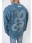 Erkek Snake Nakışlı Yıkamalı Bisiklet Yaka Oversize Sweatshirt Petrol 4