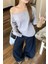 Gri Kadın Düşük Omuz Kayık Yaka Oversize Uzun Kollu T-Shirt 1