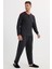 Erkek Regular Fit Pamuklu Düğmeli Yaka Beli Lastikli Desenli Antrasit Pijama Takımı 1
