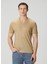 Slim Fit Wooster Taba V Yaka Keten T-Shirt 1