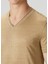 Slim Fit Wooster Taba V Yaka Keten T-Shirt 5