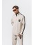 Erkek Şerit Detaylı Yarım Fermuarlı Modal Sweatshirt Ekru 2