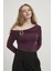 Kadın Gold Aksesuar Detaylı Tek Omuz Uzun Kollu Esnek Viskon Penye Bluz 1