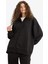 V4233 Siyah Oversize Geniş Kalıp Kapüşonlu Fermuarlı Sweatshirt 3