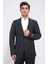 Slim Fit Mono Yaka Siyah Çizgili Yünlü Takım Elbise 2